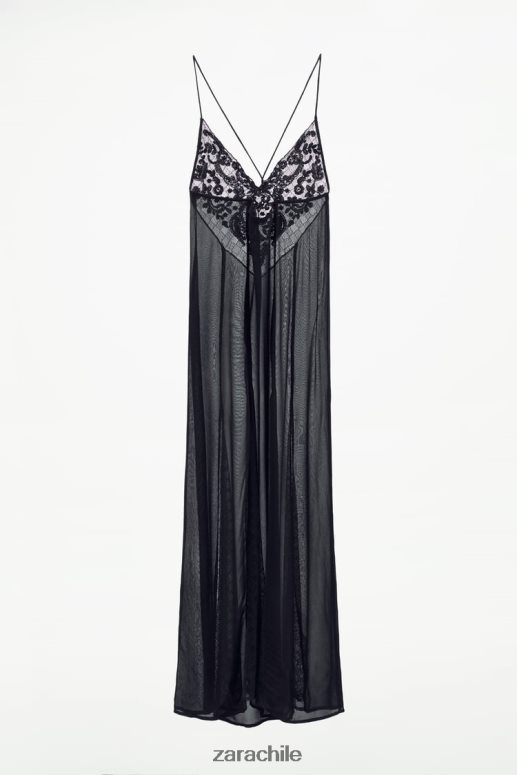 ropa cl Zara mujer vestido de georgette con ribete de guipur negro JJ06N4236