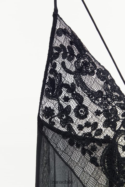 ropa cl Zara mujer vestido de georgette con ribete de guipur negro JJ06N4236