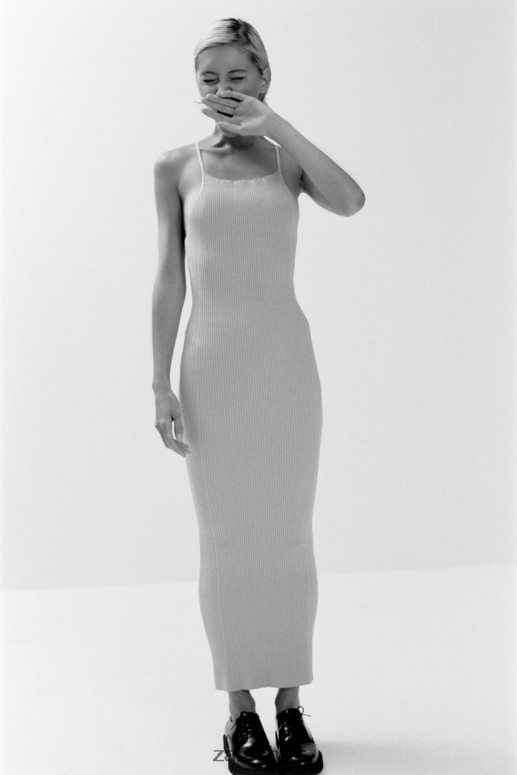 ropa cl Zara mujer vestido de punto de canalé beige JJ06N4229