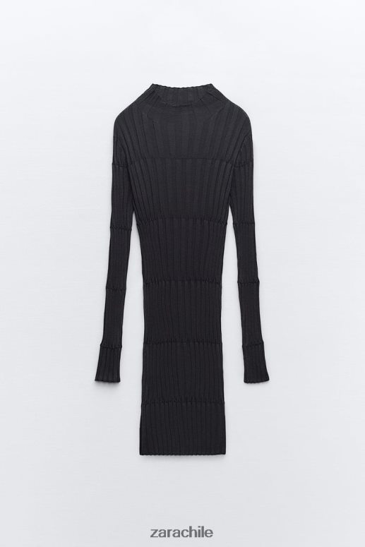 ropa cl Zara mujer vestido de punto de canalé con cuello alto gris antracita JJ06N4227