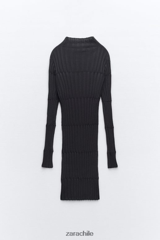 ropa cl Zara mujer vestido de punto de canalé con cuello alto gris antracita JJ06N4227