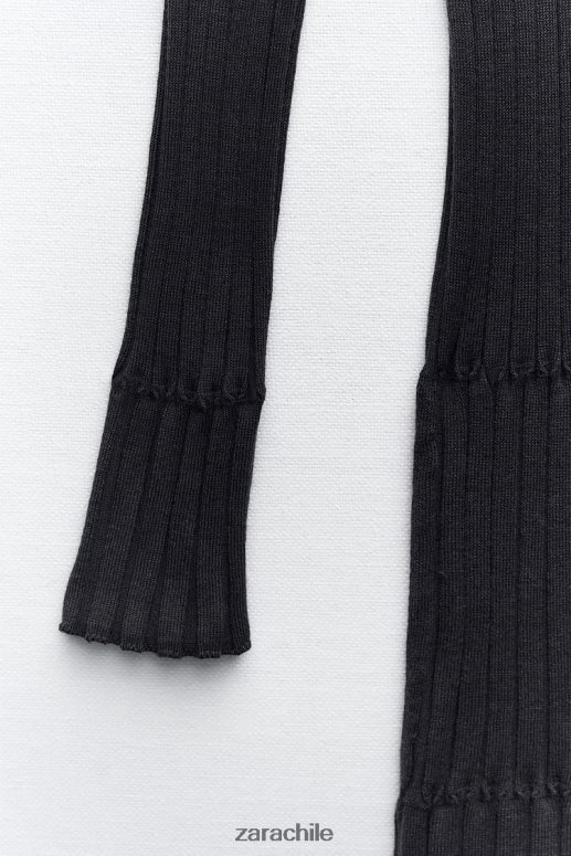 ropa cl Zara mujer vestido de punto de canalé con cuello alto gris antracita JJ06N4227