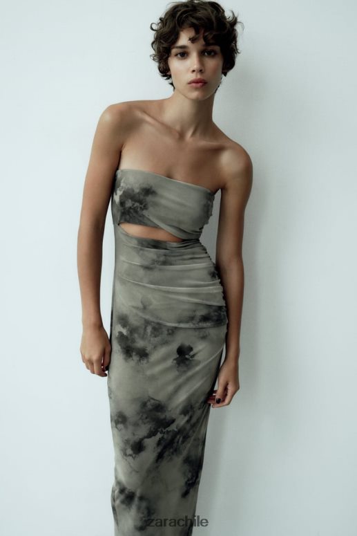 ropa cl Zara mujer vestido de tul estampado con aberturas verduras JJ06N4244