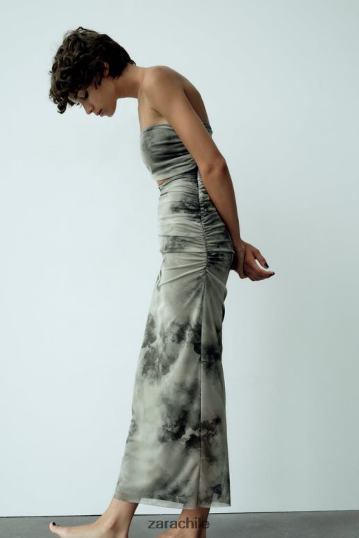 ropa cl Zara mujer vestido de tul estampado con aberturas verduras JJ06N4244