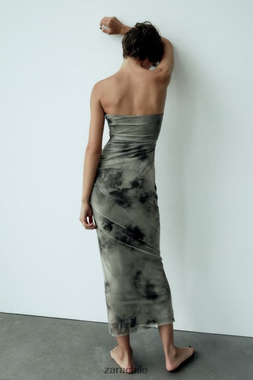 ropa cl Zara mujer vestido de tul estampado con aberturas verduras JJ06N4244