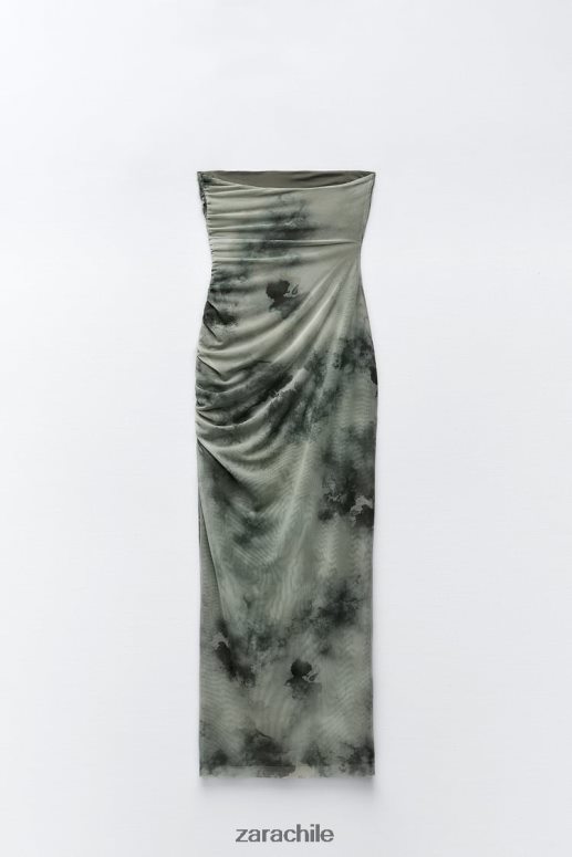 ropa cl Zara mujer vestido de tul estampado con aberturas verduras JJ06N4244