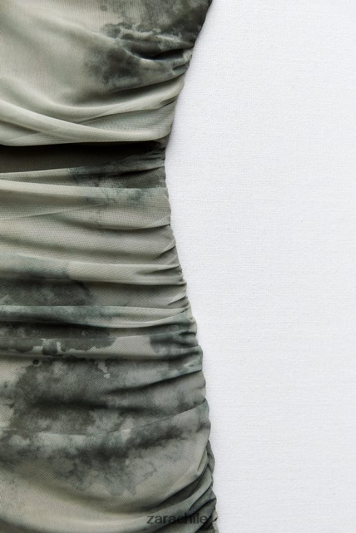 ropa cl Zara mujer vestido de tul estampado con aberturas verduras JJ06N4244