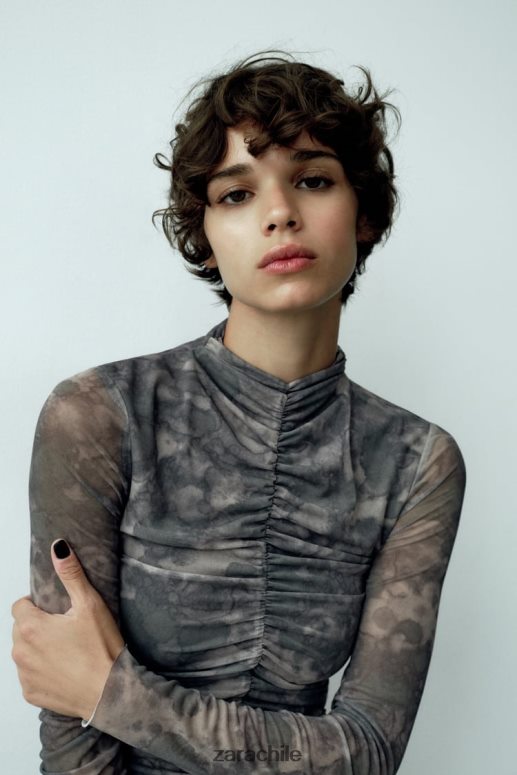 ropa cl Zara mujer vestido de tul estampado verduras JJ06N4245