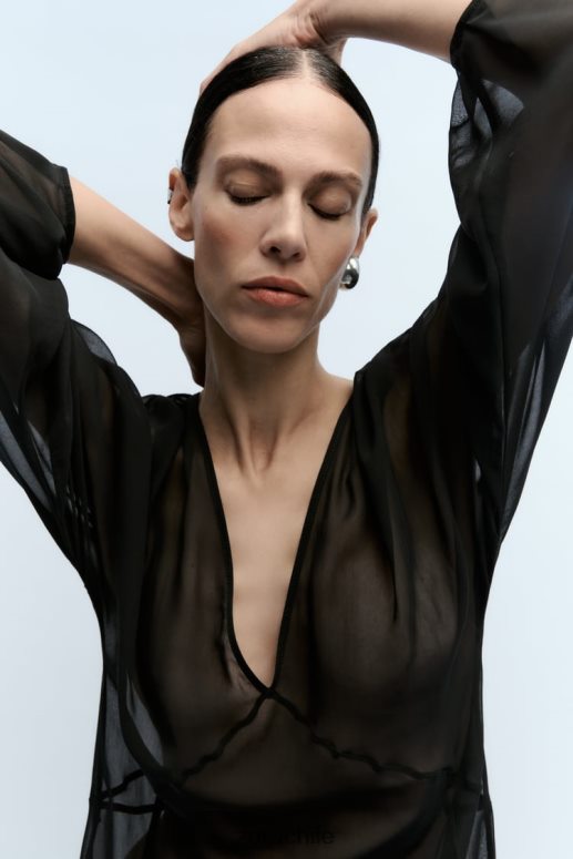 ropa cl Zara mujer vestido largo semitransparente negro JJ06N4829