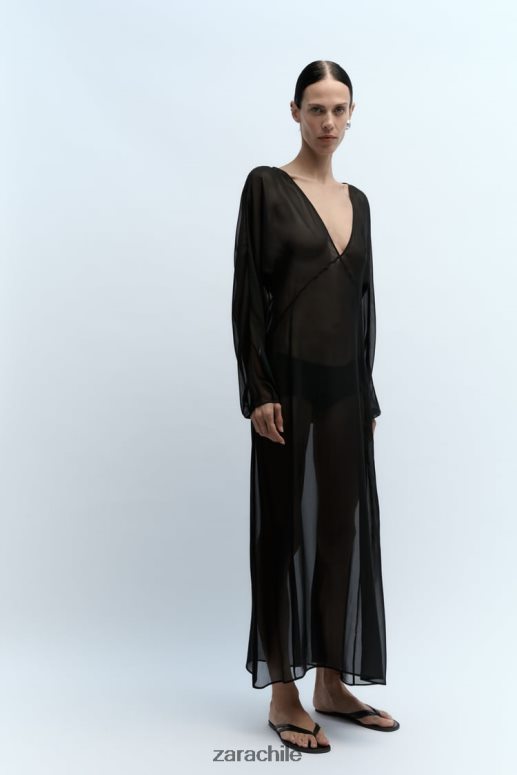 ropa cl Zara mujer vestido largo semitransparente negro JJ06N4829