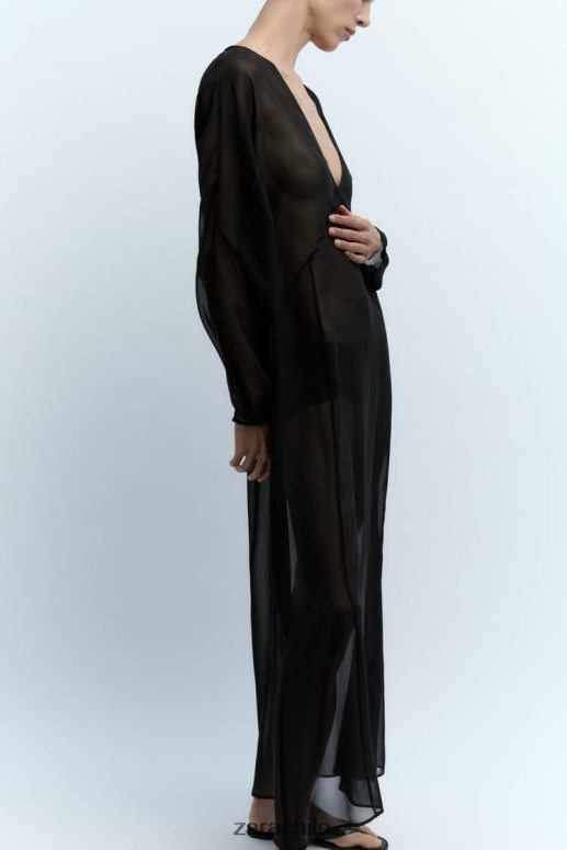 ropa cl Zara mujer vestido largo semitransparente negro JJ06N4829