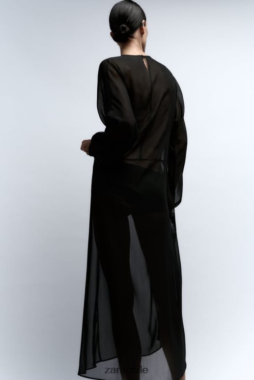 ropa cl Zara mujer vestido largo semitransparente negro JJ06N4829