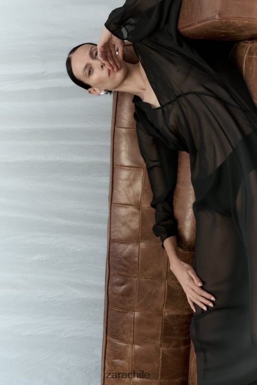 ropa cl Zara mujer vestido largo semitransparente negro JJ06N4829