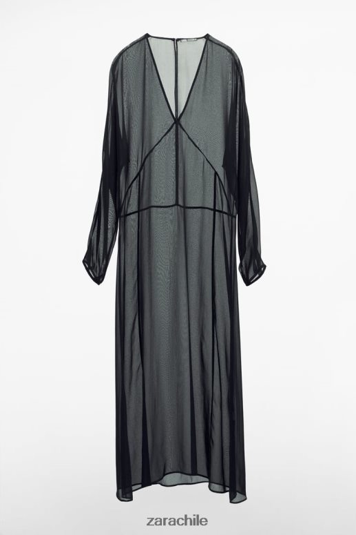 ropa cl Zara mujer vestido largo semitransparente negro JJ06N4829