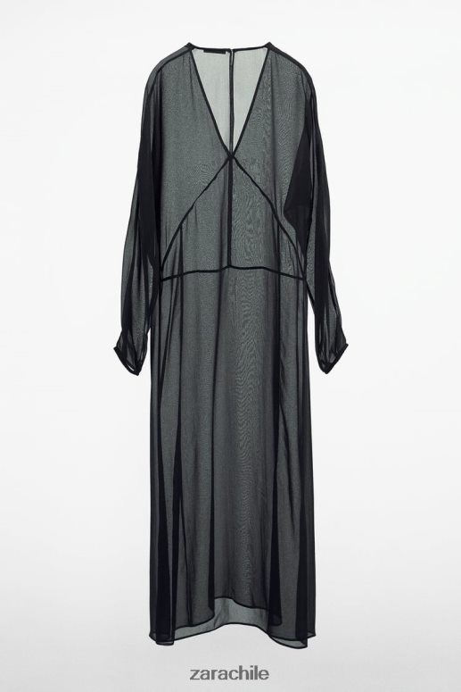 ropa cl Zara mujer vestido largo semitransparente negro JJ06N4829