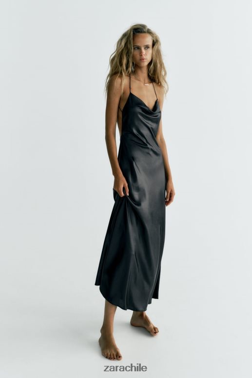 ropa cl Zara mujer vestido lencero metalizado negro JJ06N4934