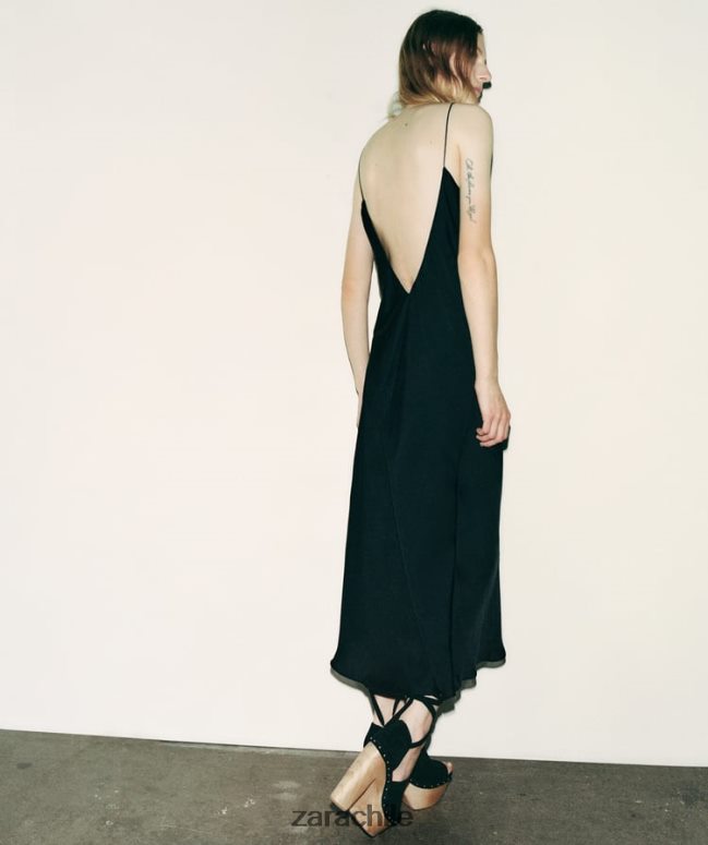ropa cl Zara mujer vestido lencero negro JJ06N4833