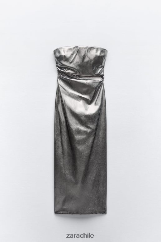 ropa cl Zara mujer vestido metalizado sin tirantes acero JJ06N4935