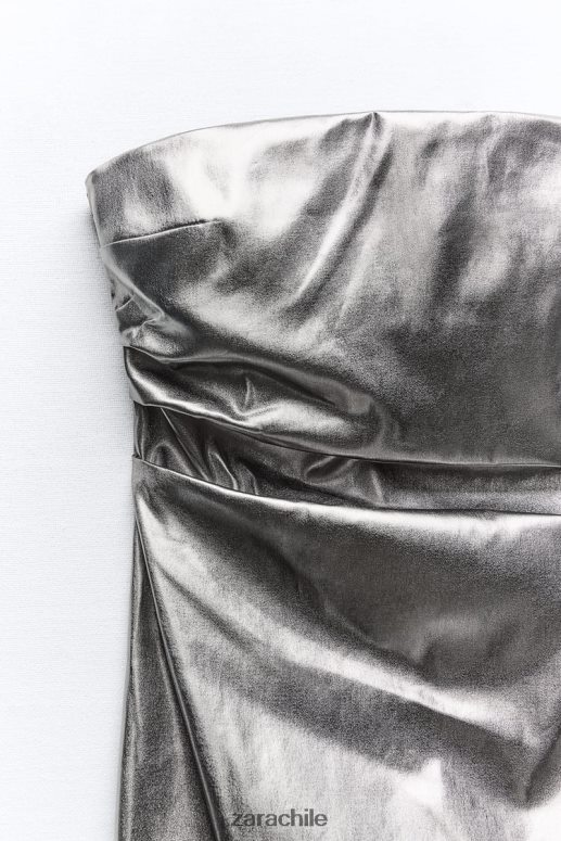 ropa cl Zara mujer vestido metalizado sin tirantes acero JJ06N4935