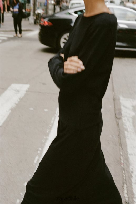 ropa cl Zara mujer vestido midi tejido con fajín negro JJ06N4228