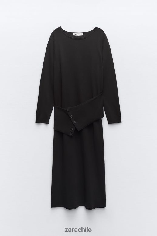 ropa cl Zara mujer vestido midi tejido con fajín negro JJ06N4228