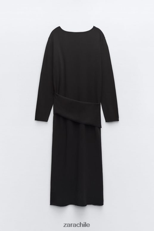 ropa cl Zara mujer vestido midi tejido con fajín negro JJ06N4228