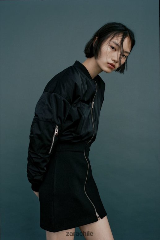 ropa cl Zara mujer vestido mini bomber negro JJ06N4241