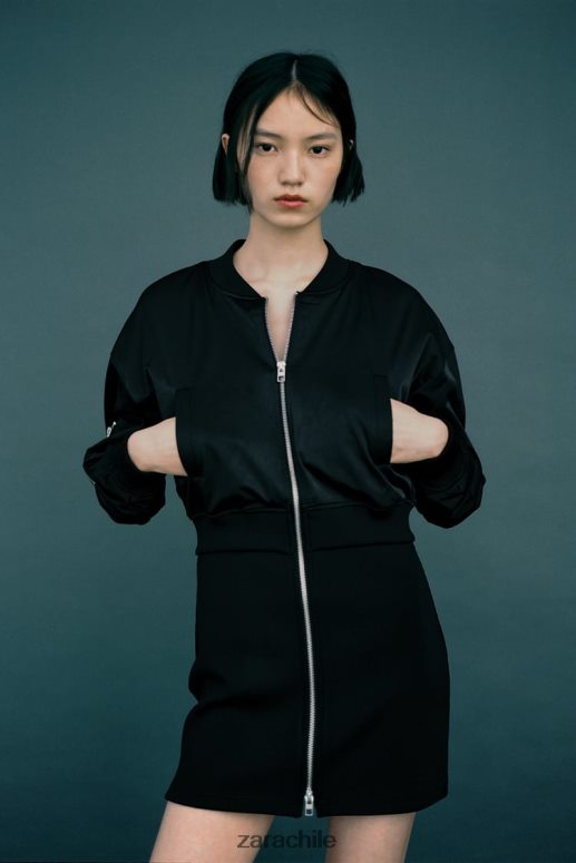 ropa cl Zara mujer vestido mini bomber negro JJ06N4241