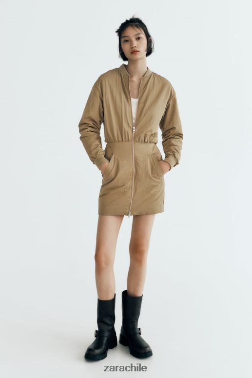 ropa cl Zara mujer vestido mini bomber verde oliva JJ06N4242
