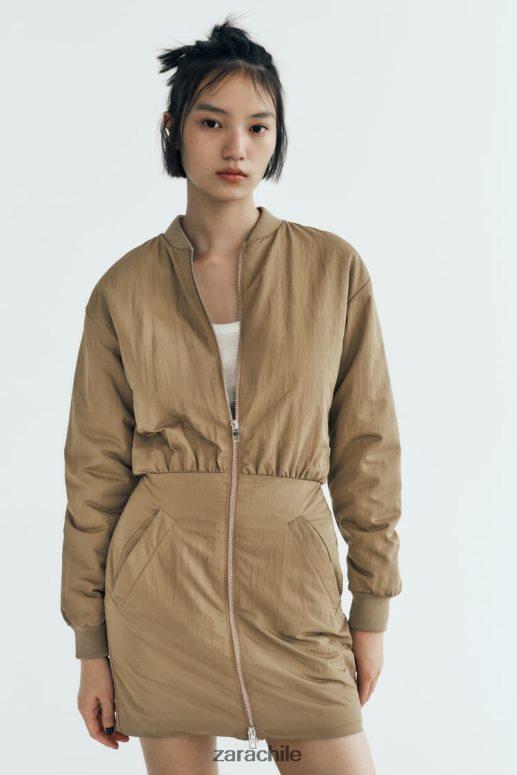 ropa cl Zara mujer vestido mini bomber verde oliva JJ06N4242