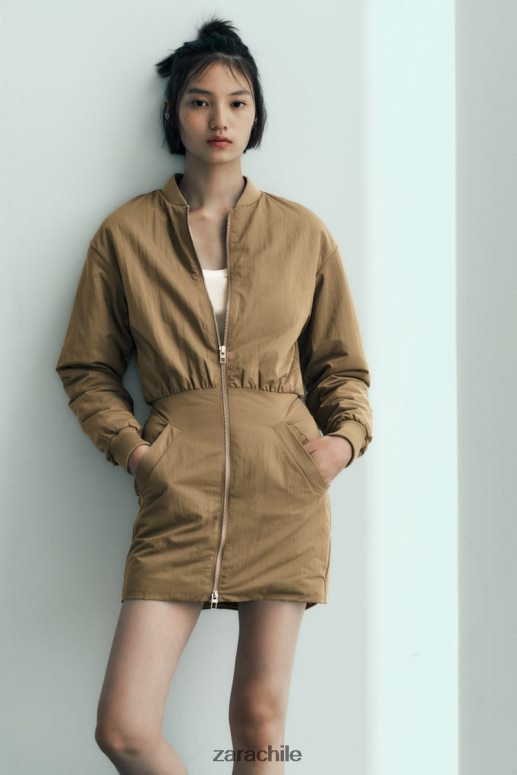 ropa cl Zara mujer vestido mini bomber verde oliva JJ06N4242