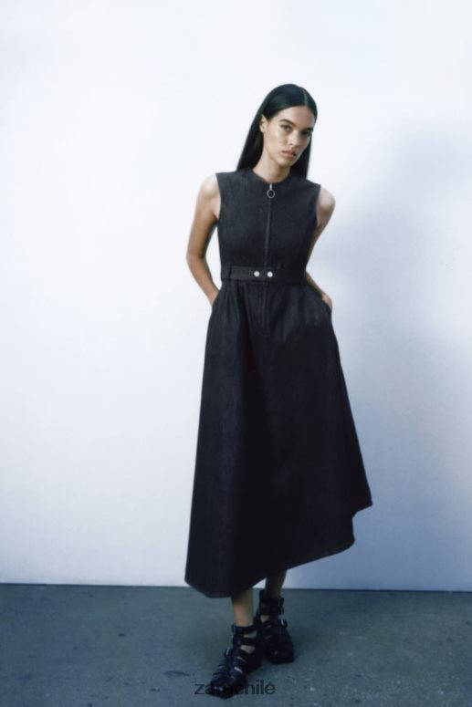 ropa cl Zara mujer vestido vaquero asimétrico de la colección zw azul JJ06N4239
