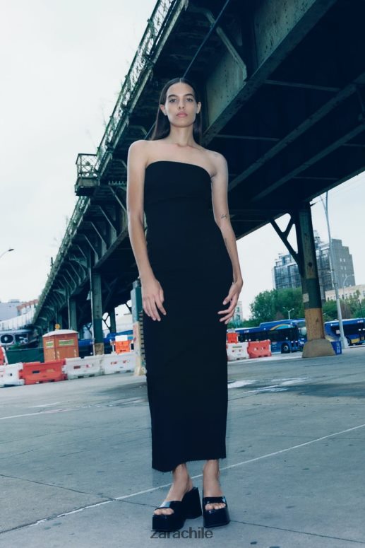 ropa cl Zara mujer vestido vaquero sin tirantes zw negro JJ06N4237