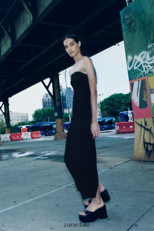 ropa cl Zara mujer vestido vaquero sin tirantes zw negro JJ06N4237