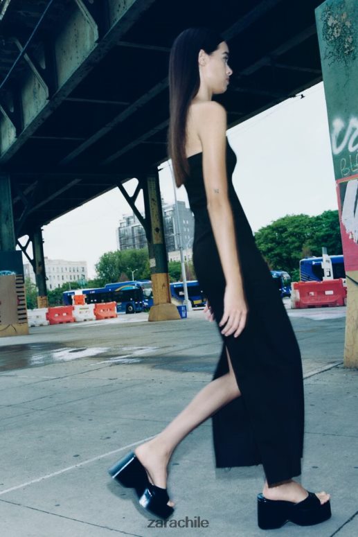 ropa cl Zara mujer vestido vaquero sin tirantes zw negro JJ06N4237