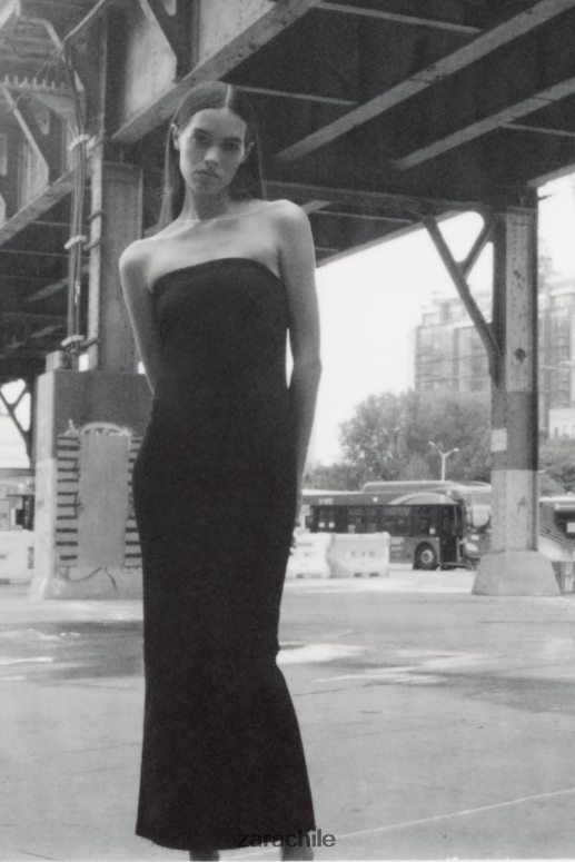 ropa cl Zara mujer vestido vaquero sin tirantes zw negro JJ06N4237