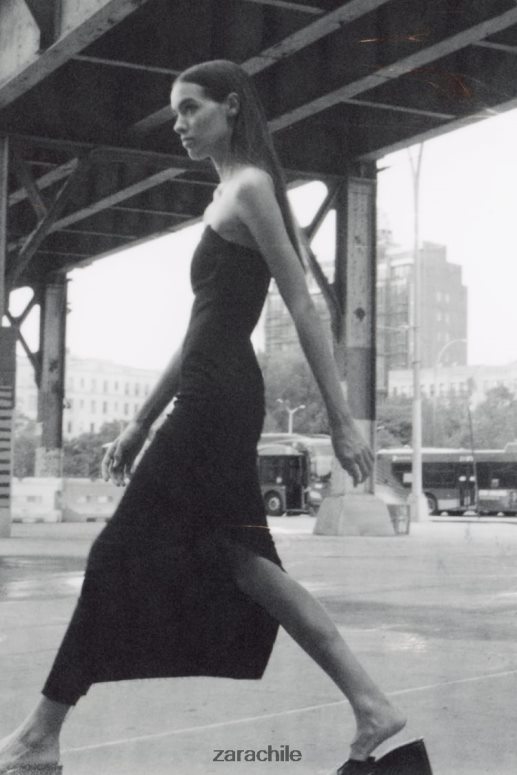 ropa cl Zara mujer vestido vaquero sin tirantes zw negro JJ06N4237