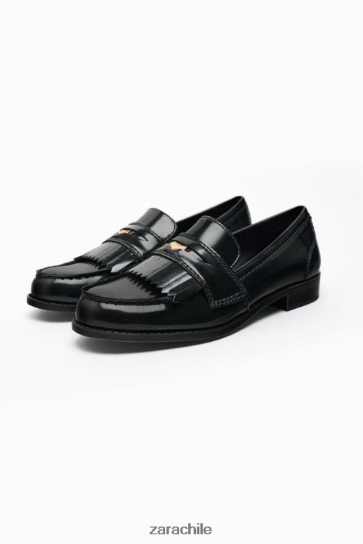 calzado cl Zara mujer mocasines planos con ribete de metal negro JJ06N4731