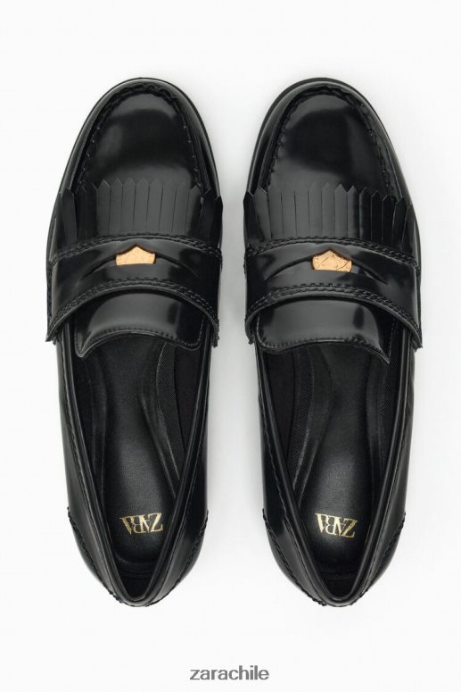 calzado cl Zara mujer mocasines planos con ribete de metal negro JJ06N4731