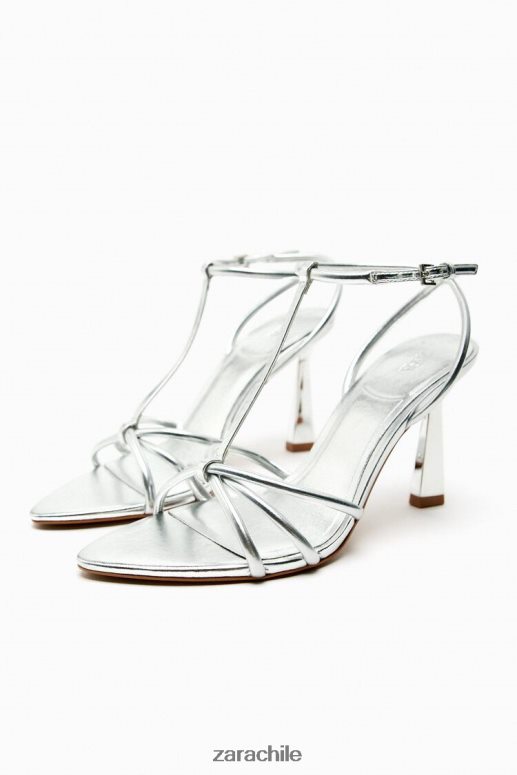 calzado cl Zara mujer sandalias de tacón con tiras metalizadas plata JJ06N4936