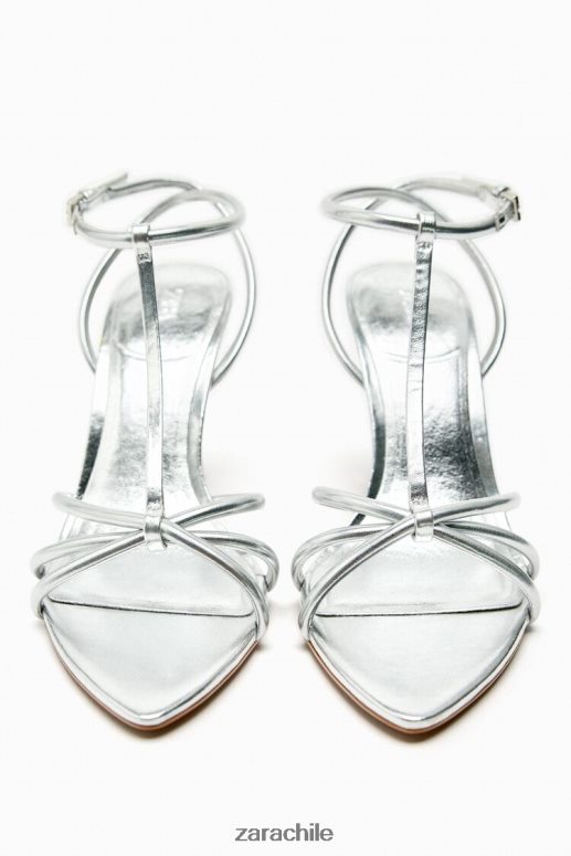 calzado cl Zara mujer sandalias de tacón con tiras metalizadas plata JJ06N4936