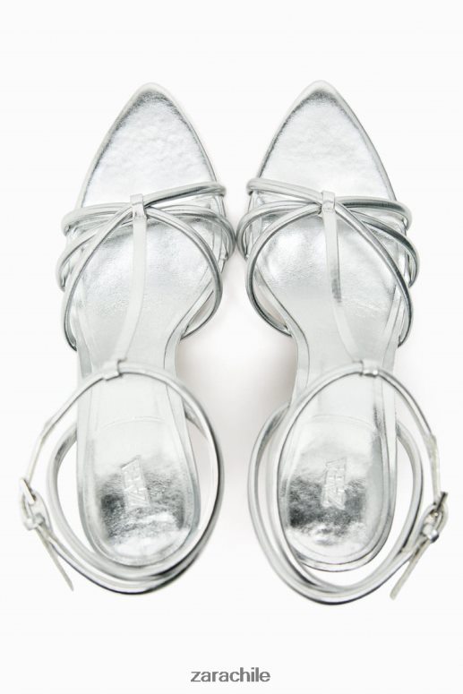 calzado cl Zara mujer sandalias de tacón con tiras metalizadas plata JJ06N4936