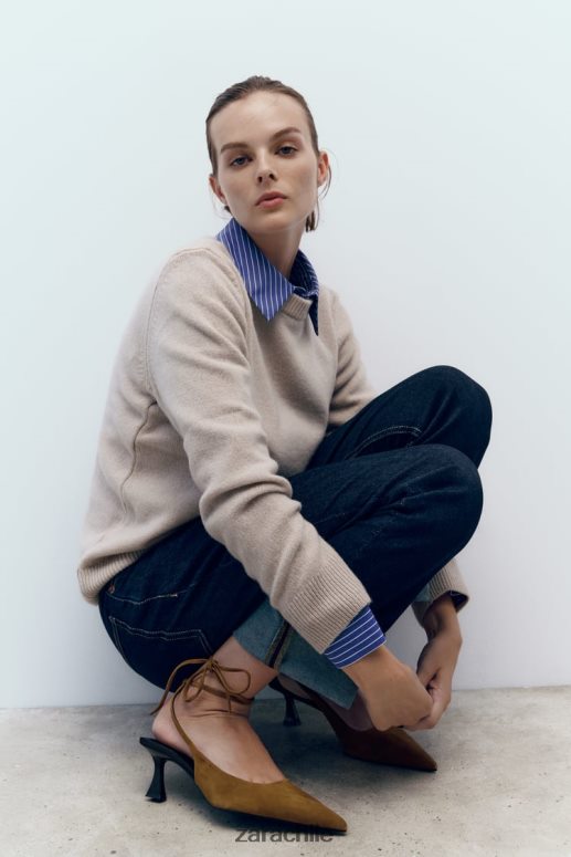 calzado cl Zara mujer tacones con tira trasera y cordones marrón JJ06N4736