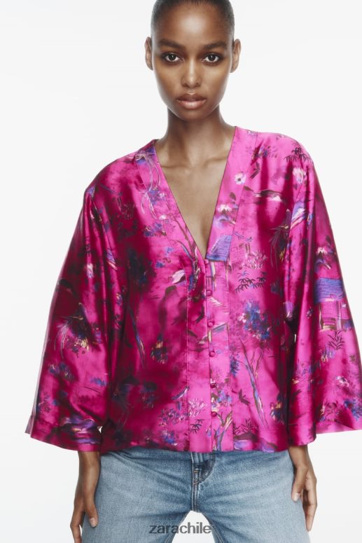 ropa cl Zara mujer camisa tipo kimono estampada multicolor JJ06N4275