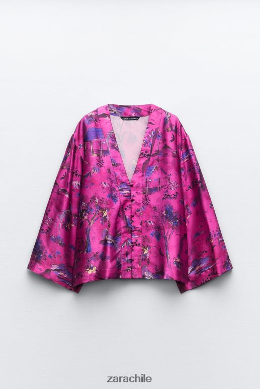 ropa cl Zara mujer camisa tipo kimono estampada multicolor JJ06N4275