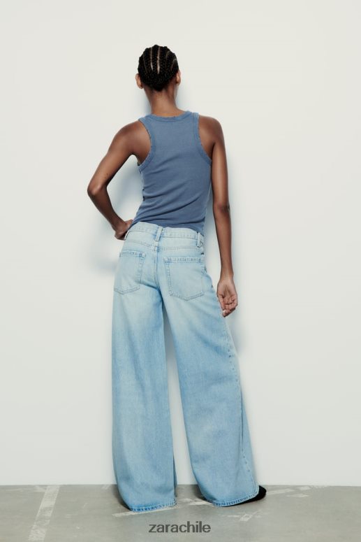 ropa cl Zara mujer camiseta sin mangas de canalé lavada azul JJ06N4274