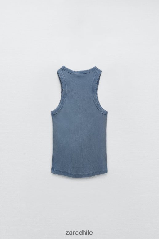 ropa cl Zara mujer camiseta sin mangas de canalé lavada azul JJ06N4274