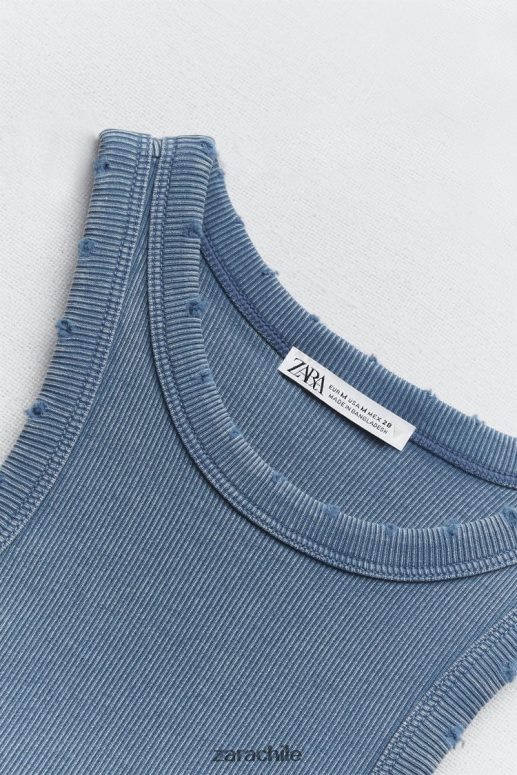 ropa cl Zara mujer camiseta sin mangas de canalé lavada azul JJ06N4274
