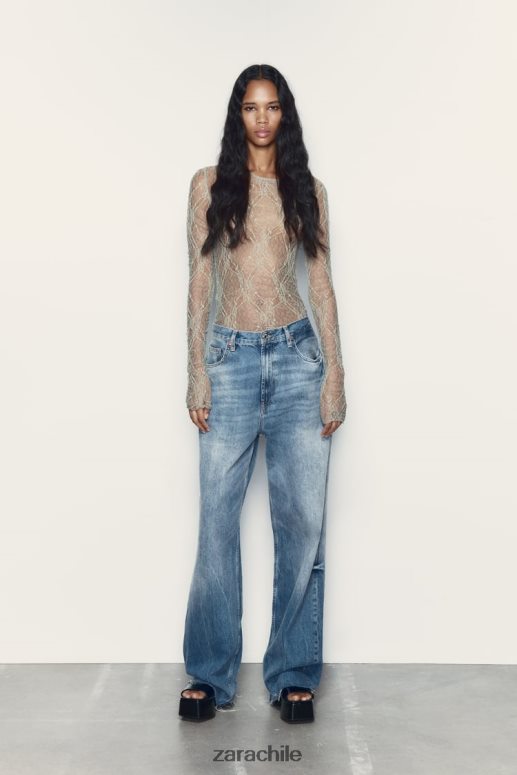 ropa cl Zara mujer mono de encaje caqui claro JJ06N4269