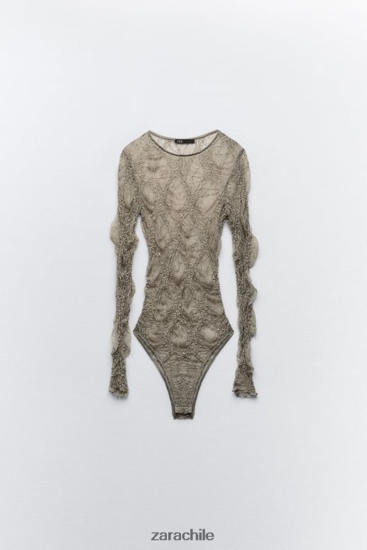 ropa cl Zara mujer mono de encaje caqui claro JJ06N4269